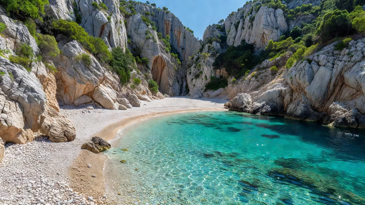 Tirkizna uvala sa šljunčanom plažom na hrvatskoj obali